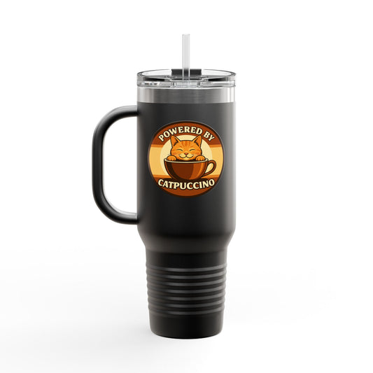 Powered by Catpuccino Cat-Themed Insulated 40oz Travel Mug