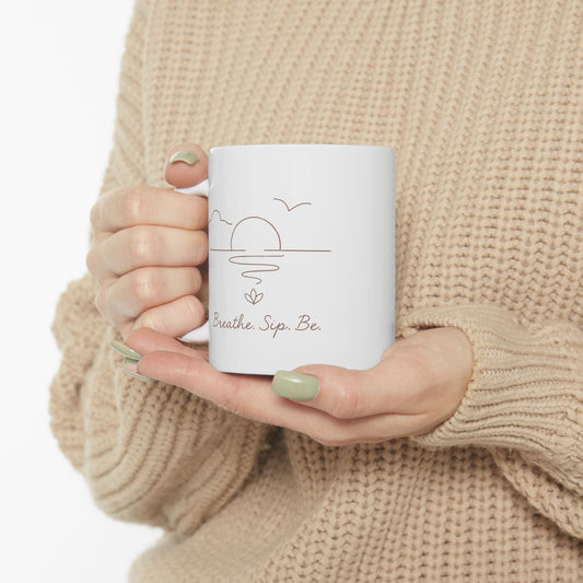 Breathe, Sip, Be White Coffee/Tea Mug