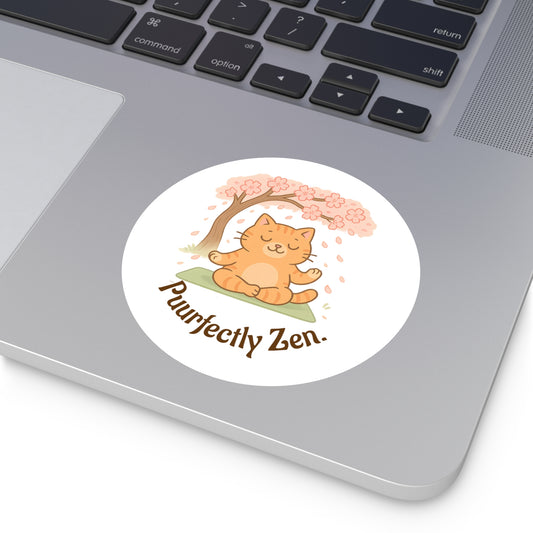 Puurfectly Zen Round Stickers for Cat Lovers - Indoor/Outdoor