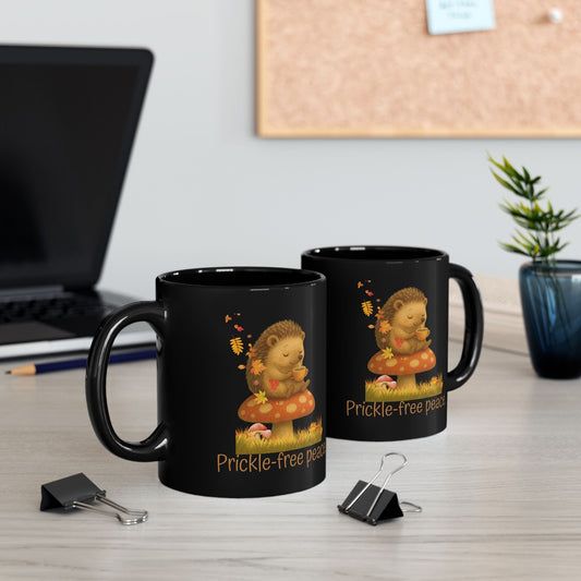 Prickle-Free Peace Hedgehog Black Coffee Mug