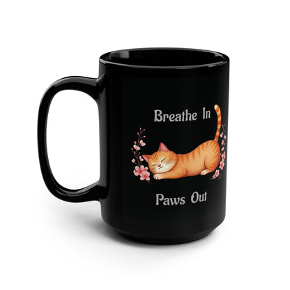 "Breathe In Paws Out" Orange Cat Mug, 15oz