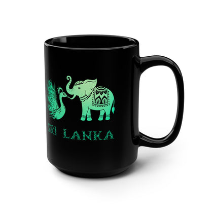 Elephant and Peacock Sri Lanka Design Black Mug-Unique Gift for Tea Lovers as Travel Souvenir / Eco-Friendly Drinkware