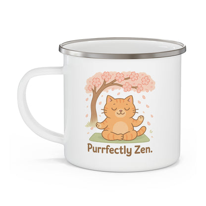 Purrfectly Zen Enamel Camping Mug - Cute Cat Design for Outdoor Enthusiasts
