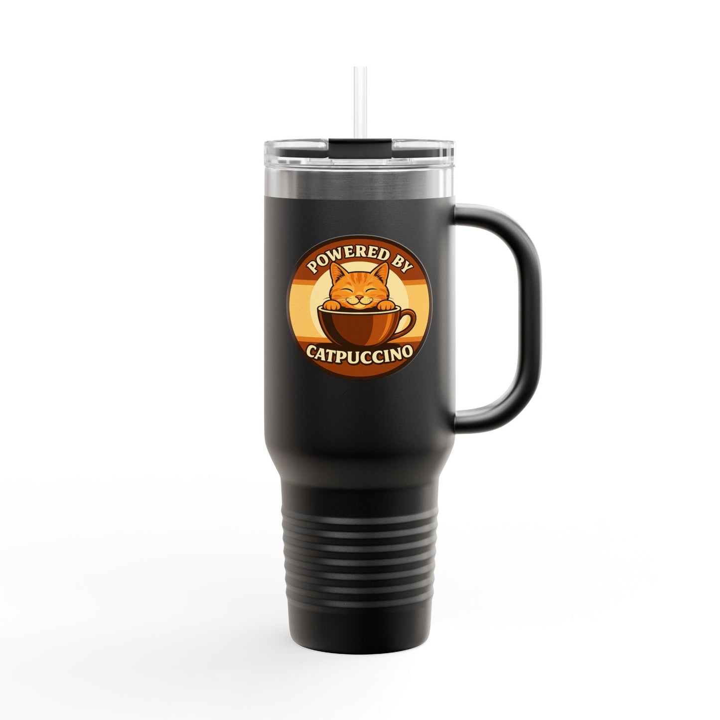 Powered by Catpuccino Cat-Themed Insulated 40oz Travel Mug