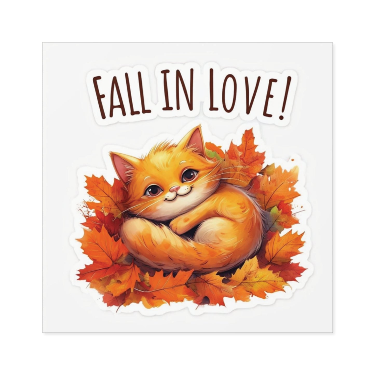 Orange Cat Fall-In-Love Stickers - Perfect for Autumn Decor