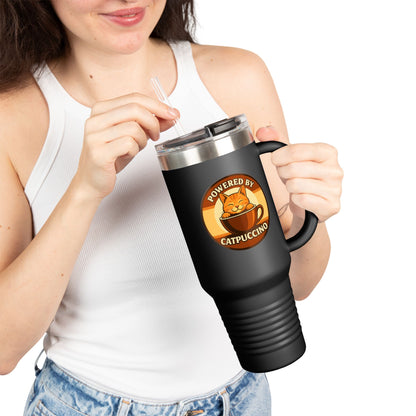 Powered by Catpuccino Cat-Themed Insulated 40oz Travel Mug