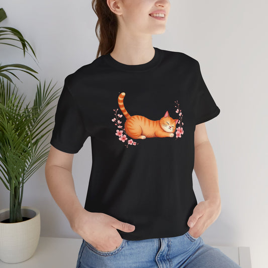 Orange Cat Lovers Tee -Cat in a Relaxed Pose.