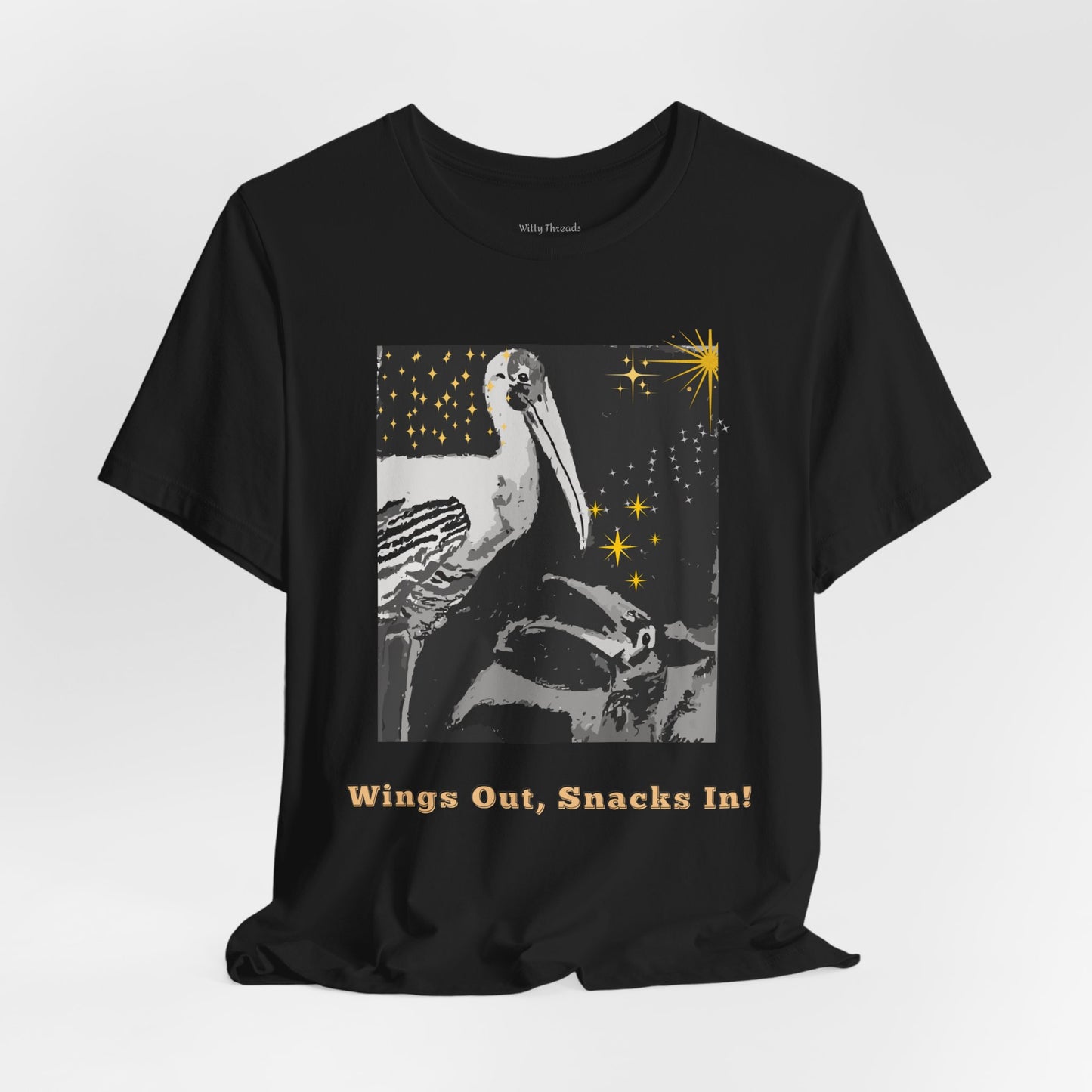 Stork Graphite- Wings Out, Snacks In Parenting Bird Tee