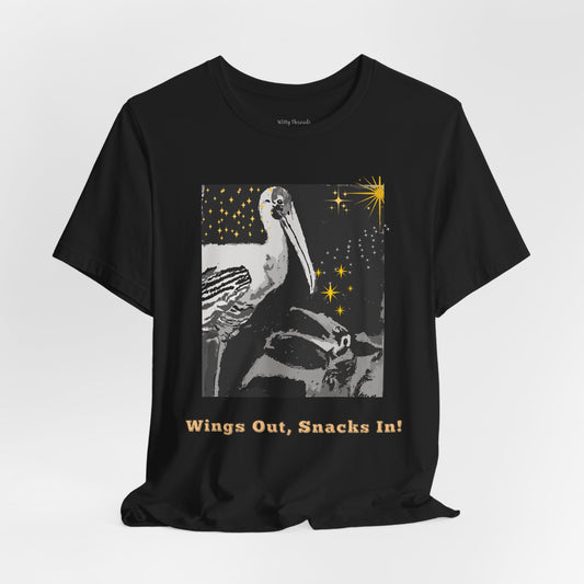 Stork Graphite- Wings Out, Snacks In Parenting Bird Tee
