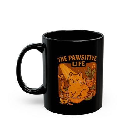 Pawsitive Life Cute Cat-Themed Black Mug, Positive Vibes Coffee Cup