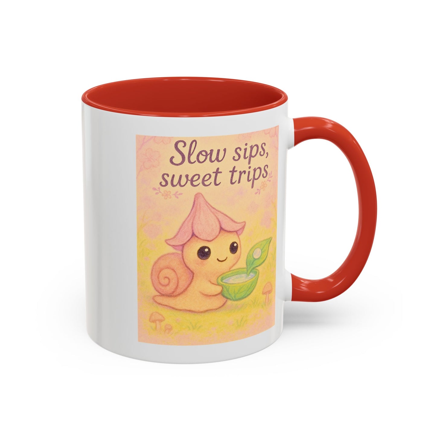 Cute Snail "Slow Sips, Sweet Trips" Accent Coffee Mug - - Perfect Gift for Nature Lovers & Coffee Enthusiasts