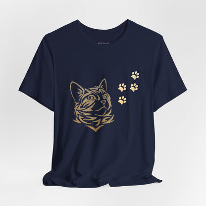 Cat with Paw Print Design T-shirt