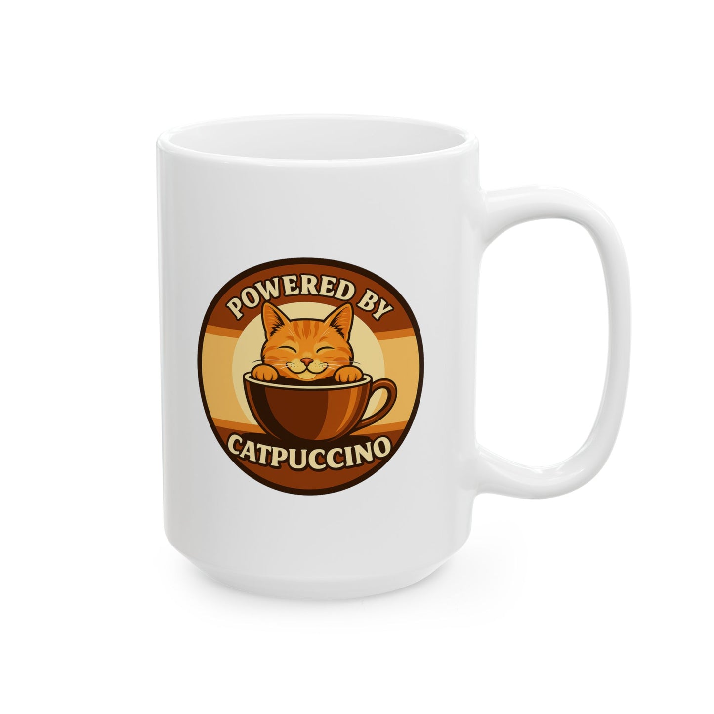Powered by Catppuccino Coffee Lovers White Ceramic Mug, Cute Coffee Cup for Home, Office or Gift
