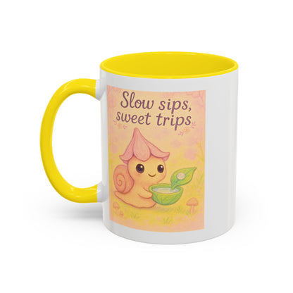 Cute Snail "Slow Sips, Sweet Trips" Accent Coffee Mug - - Perfect Gift for Nature Lovers & Coffee Enthusiasts