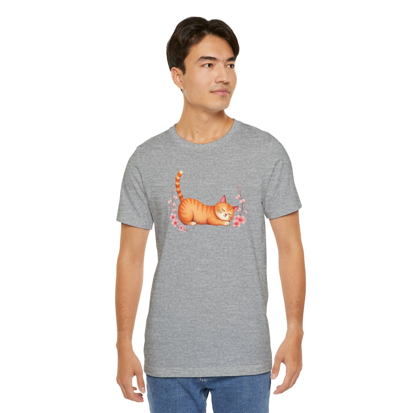 Orange Cat Lovers Tee -Cat in a Relaxed Pose.