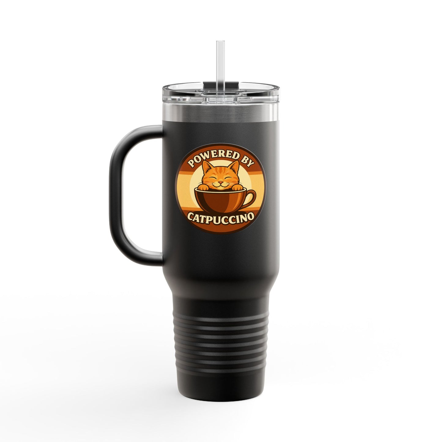 Powered by Catpuccino Cat-Themed Insulated 40oz Travel Mug