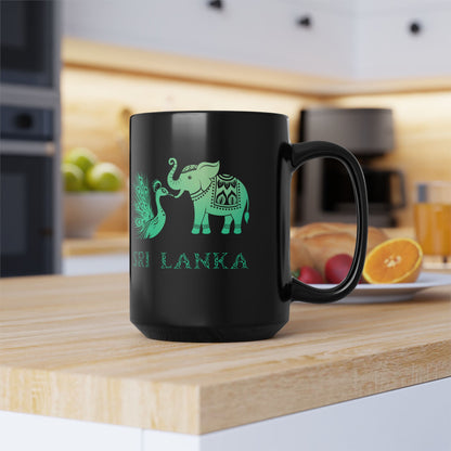 Elephant and Peacock Sri Lanka Design Black Mug-Unique Gift for Tea Lovers as Travel Souvenir / Eco-Friendly Drinkware
