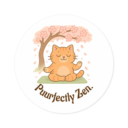 Puurfectly Zen Round Stickers for Cat Lovers - Indoor/Outdoor