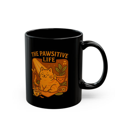 Pawsitive Life Cute Cat-Themed Black Mug, Positive Vibes Coffee Cup
