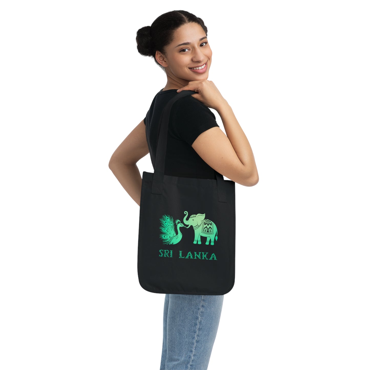Sri Lanka Elephant and Peacock Organic Canvas Tote Bag, Eco-Friendly Shopper, Gift for Travelers, Beach Bag, Reusable Grocery Tote