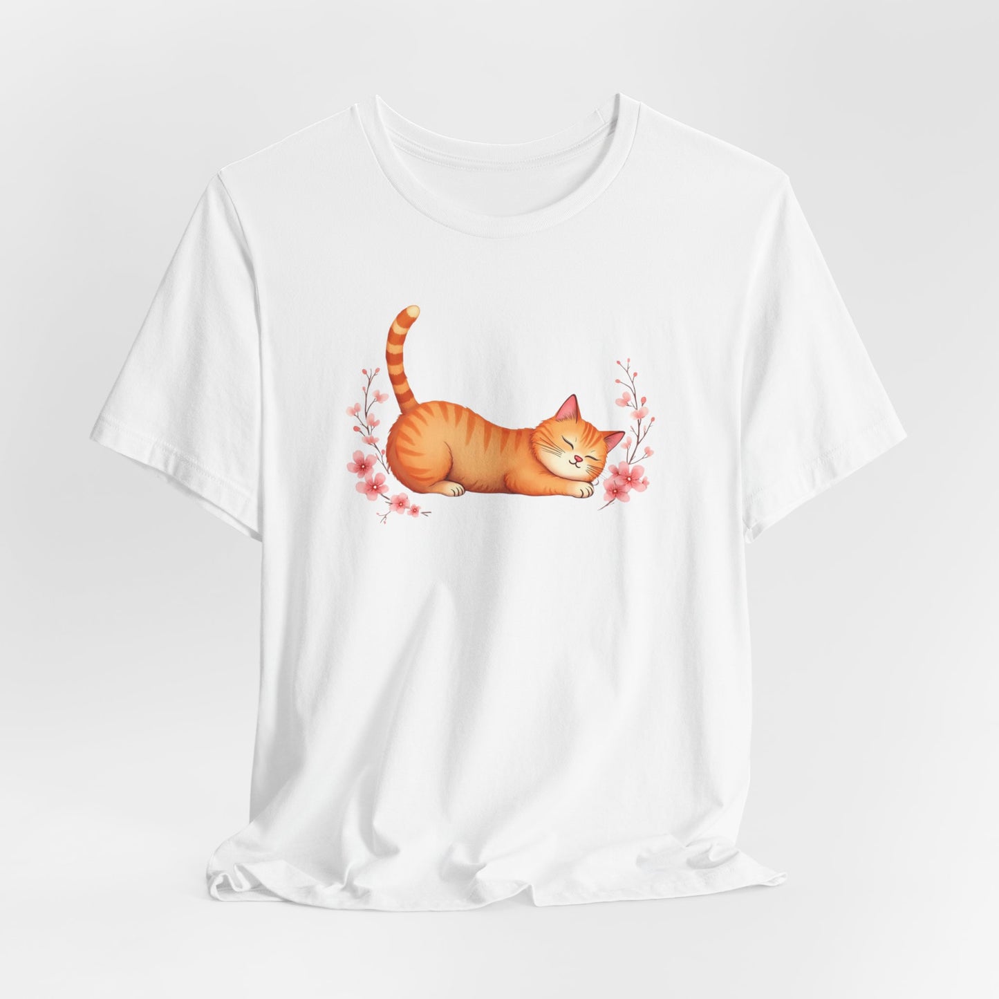 Orange Cat Lovers Tee -Cat in a Relaxed Pose.