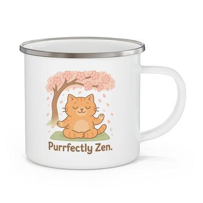 Purrfectly Zen Enamel Camping Mug - Cute Cat Design for Outdoor Enthusiasts