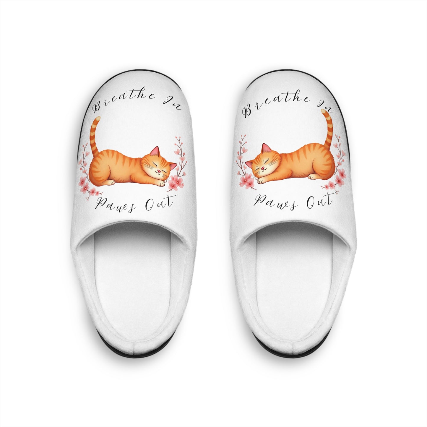 "Breathe In, Paws Out" Orange Cat Women's Indoor Slippers