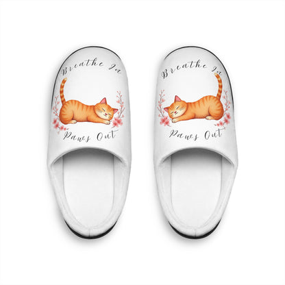 "Breathe In, Paws Out" Orange Cat Women's Indoor Slippers