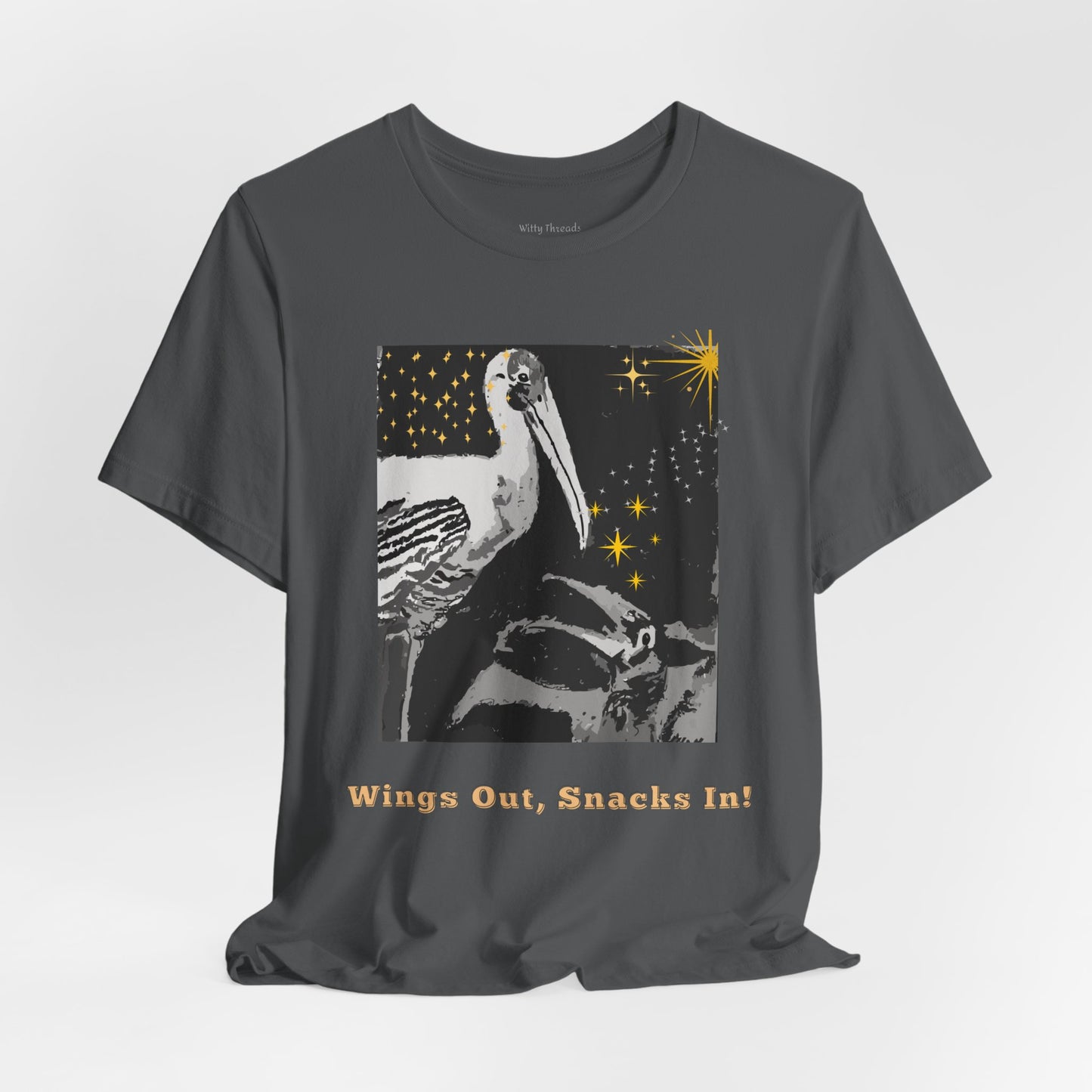 Stork Graphite- Wings Out, Snacks In Parenting Bird Tee