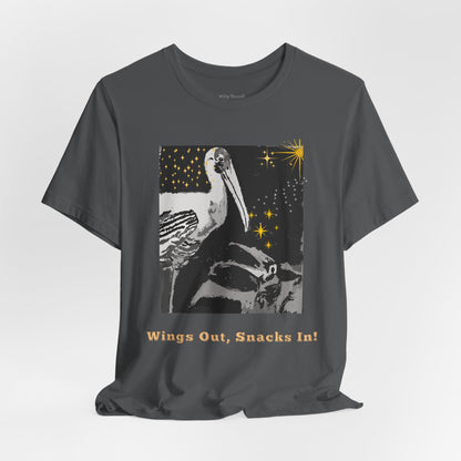 Stork Graphite- Wings Out, Snacks In Parenting Bird Tee