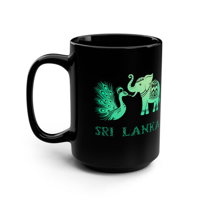 Elephant and Peacock Sri Lanka Design Black Mug-Unique Gift for Tea Lovers as Travel Souvenir / Eco-Friendly Drinkware
