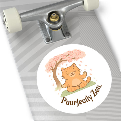 Puurfectly Zen Round Stickers for Cat Lovers - Indoor/Outdoor