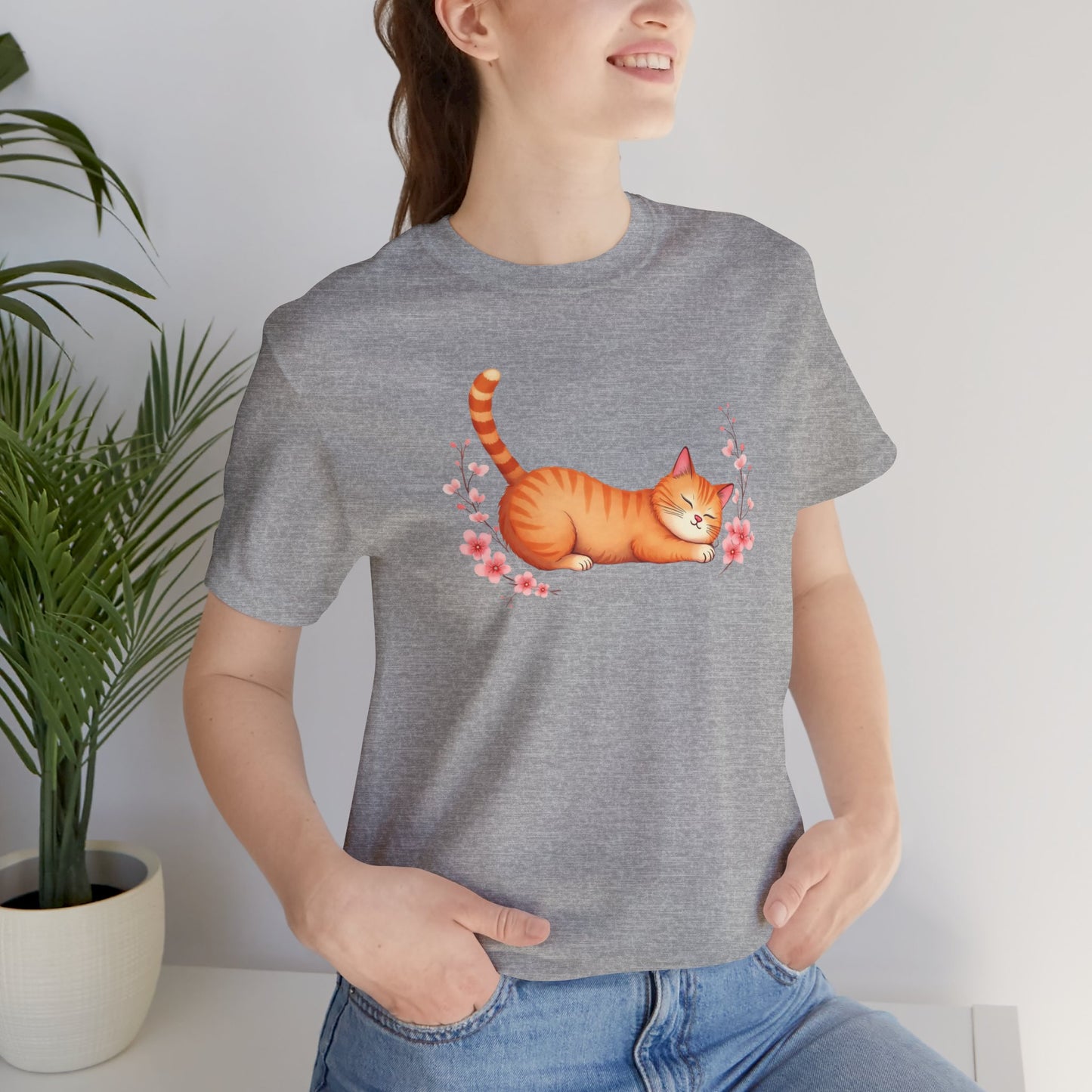 Orange Cat Lovers Tee -Cat in a Relaxed Pose.