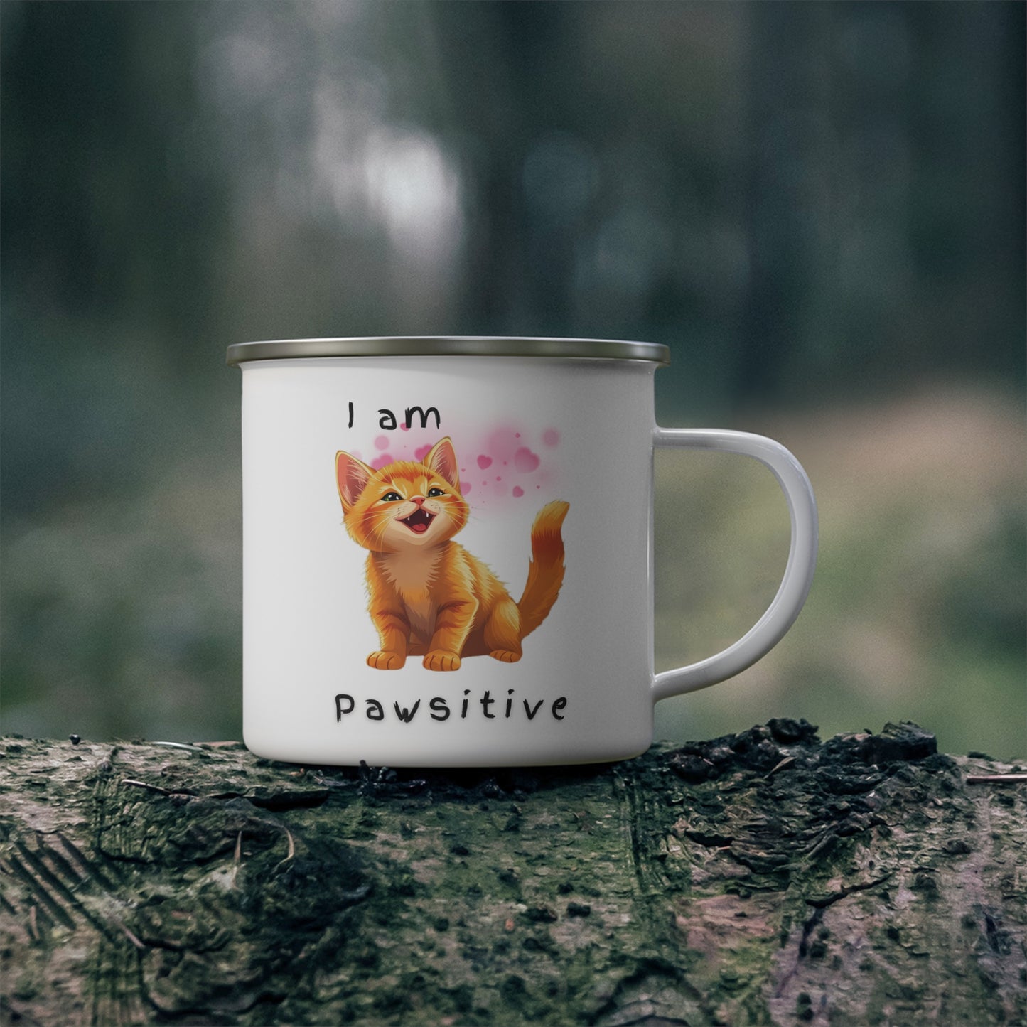 Pawsitive Vibe Enamel Camping Mug - Perfect Gift for Cat Lovers