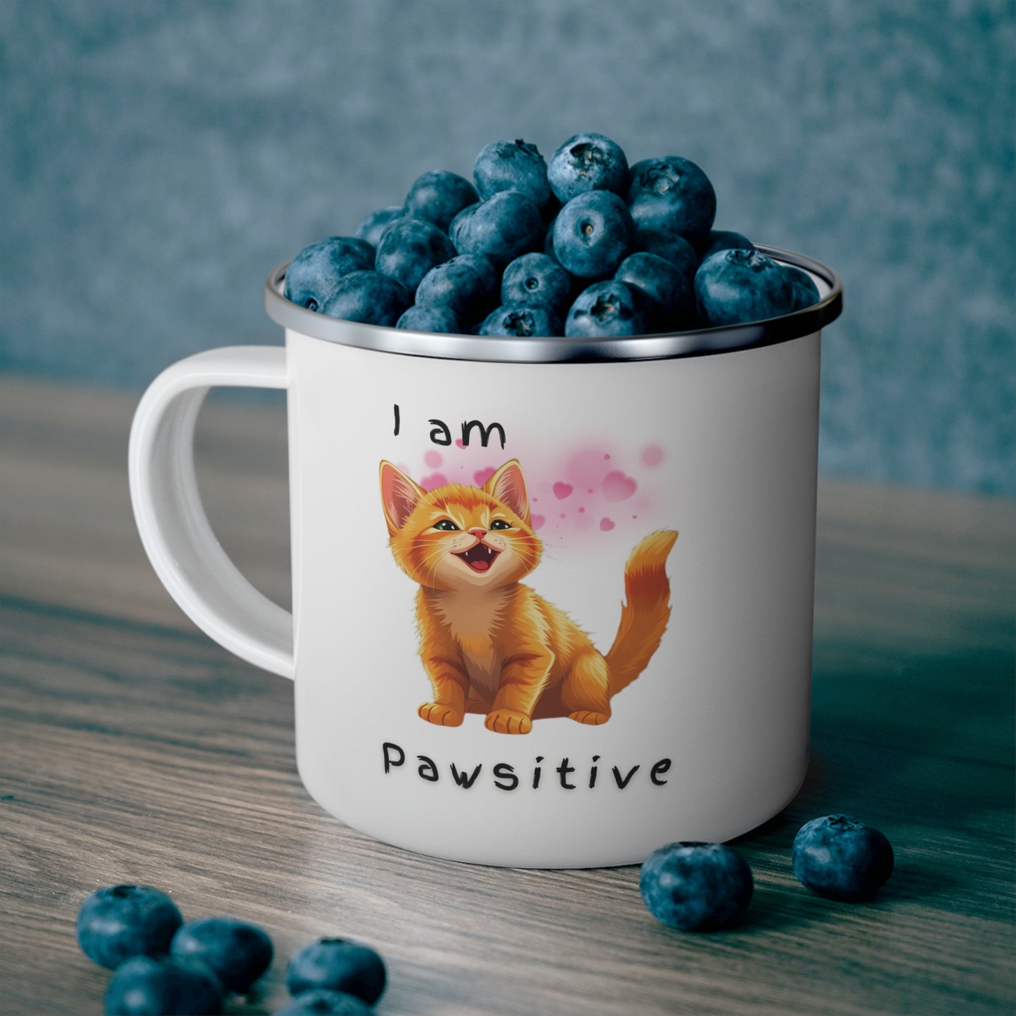 Pawsitive Vibe Enamel Camping Mug - Perfect Gift for Cat Lovers