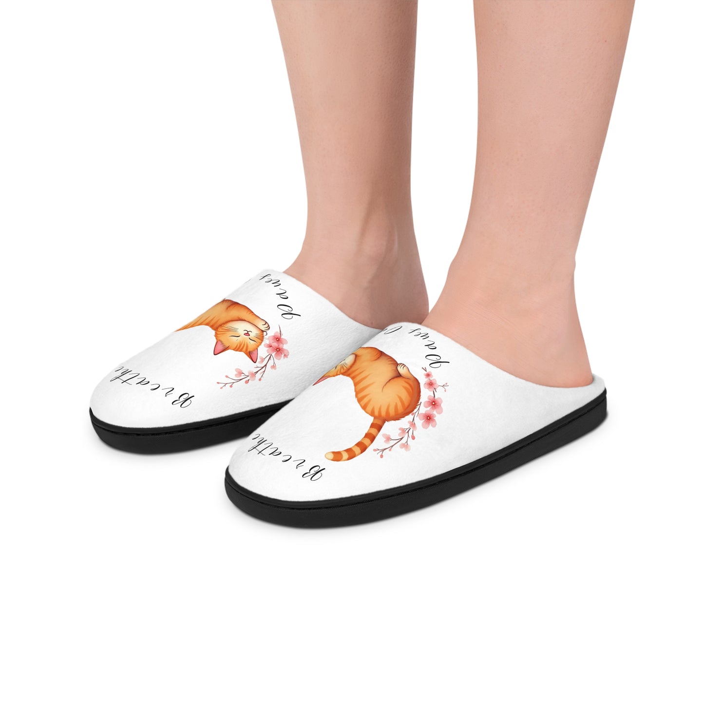 "Breathe In, Paws Out" Orange Cat Women's Indoor Slippers
