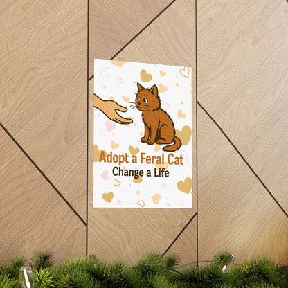 Adopt a Feral Cat Poster, Pet Adoption Art, Cat Lover Gift, Animal Rescue Decor, Inspirational Wall Art