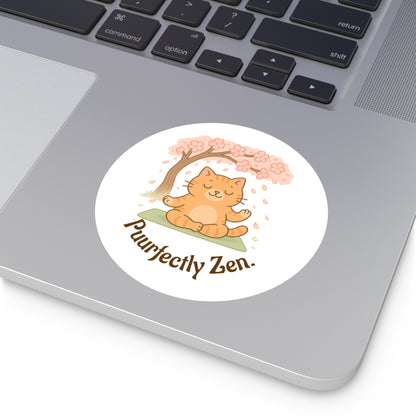 Puurfectly Zen Round Stickers for Cat Lovers - Indoor/Outdoor