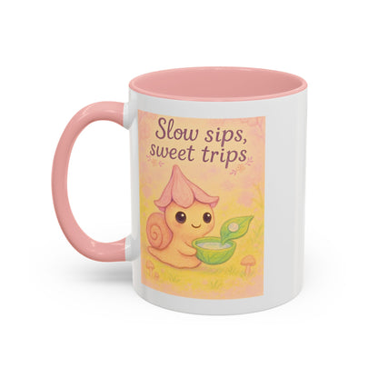 Cute Snail "Slow Sips, Sweet Trips" Accent Coffee Mug - - Perfect Gift for Nature Lovers & Coffee Enthusiasts
