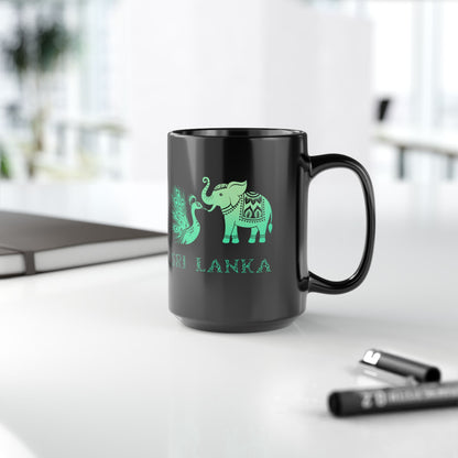 Elephant and Peacock Sri Lanka Design Black Mug-Unique Gift for Tea Lovers as Travel Souvenir / Eco-Friendly Drinkware