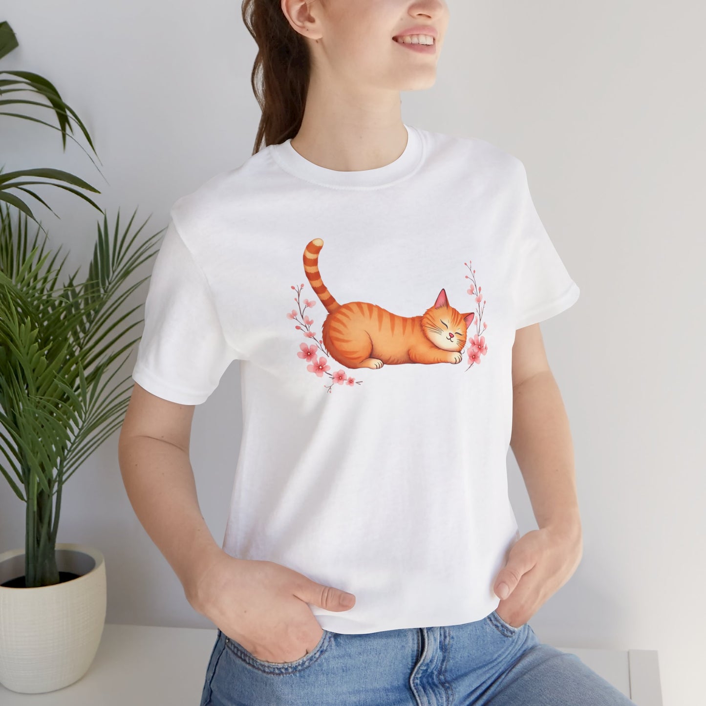 Orange Cat Lovers Tee -Cat in a Relaxed Pose.