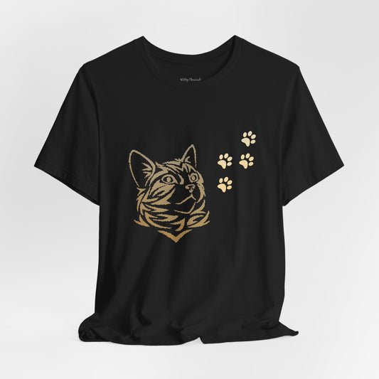 Cat with Paw Print Design T-shirt
