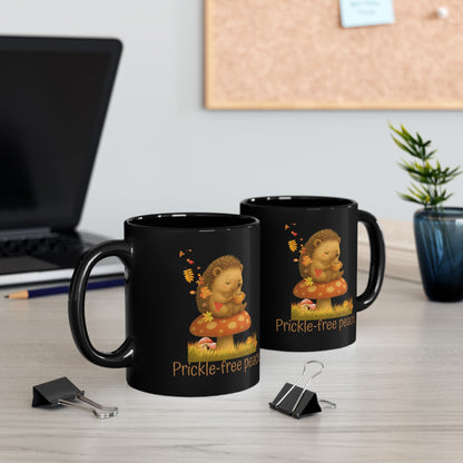 Prickle-Free Peace Hedgehog Black Coffee Mug