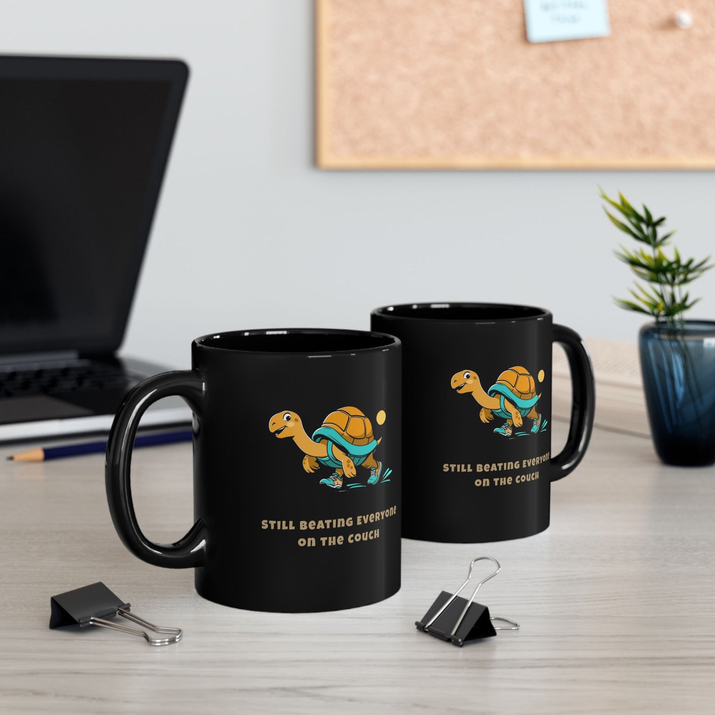 Still Beating Everyone on the Couch Funny Turtle Black Mug