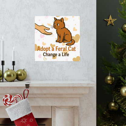Adopt a Feral Cat Poster, Pet Adoption Art, Cat Lover Gift, Animal Rescue Decor, Inspirational Wall Art