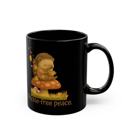 Prickle-Free Peace Hedgehog Black Coffee Mug