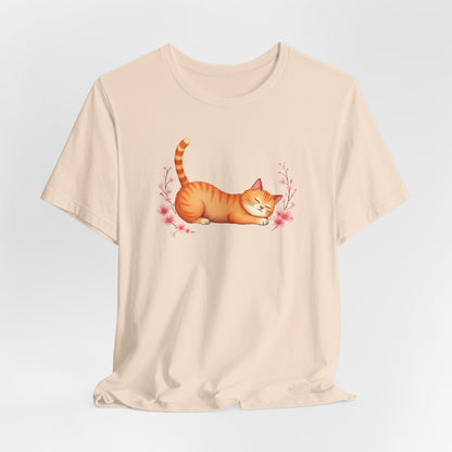 Orange Cat Lovers Tee -Cat in a Relaxed Pose.