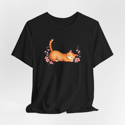 Orange Cat Lovers Tee -Cat in a Relaxed Pose.