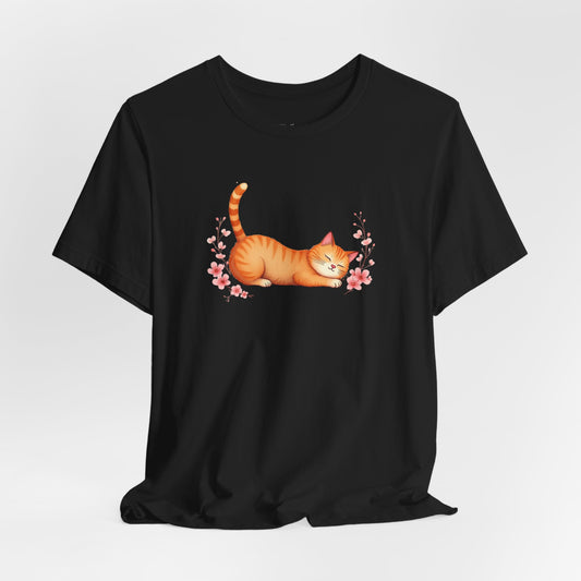 Orange Cat Lovers Tee -Cat in a Relaxed Pose.