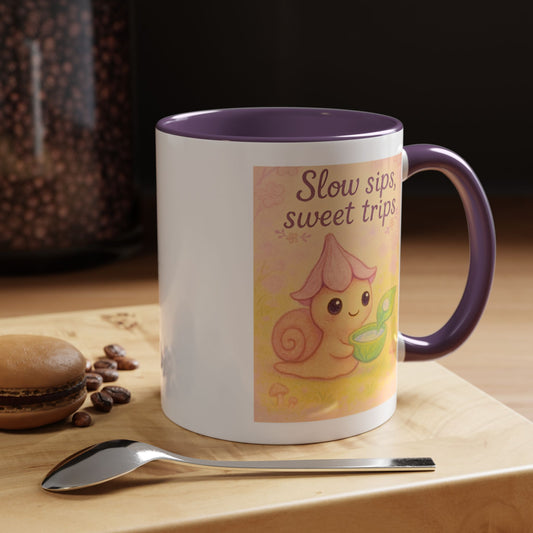 Cute Snail "Slow Sips, Sweet Trips" Accent Coffee Mug - - Perfect Gift for Nature Lovers & Coffee Enthusiasts